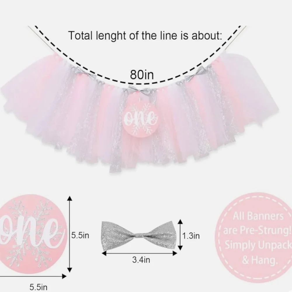 Decor Pink Silver “One” Birthday Decoration Highchair – 1st Birthday Party Girl